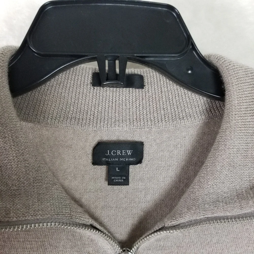 J.Crew Quarter-Zip Sweater Mens Large Taupe Italian Merino Wool Slim Fit 158S